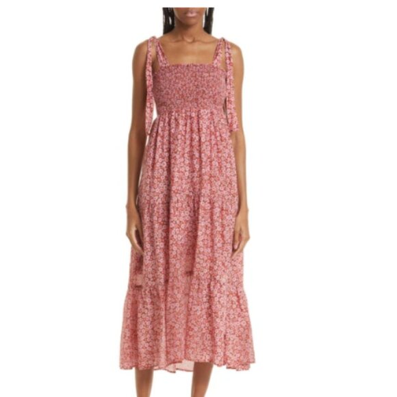 Xirena Lorraine Floral Cotton & Silk Midi Sundress – Amber Flora, Size L - Picture 1 of 5